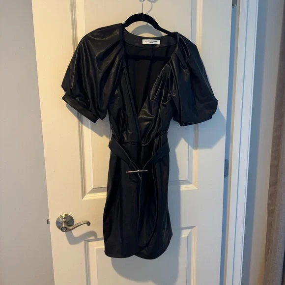 Amanda Uprichard Black Durand Faux Leather Belted Mini Dress | S - Picture 4 of 8